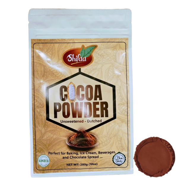 Cocoa Powder Unsweetened, Shifaa Alkalized - Reddish Brown:10 -12% | Rich in Antioxidants, High Fibre & Protein | No Sugar Added | Vegan, Non-GMO | Halal & Kosher | For Baking, Drinks, Desserts – 280g (Copy)